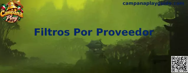 Interfaz ilustrativa de Campana Play para organizar juegos mediante filtros por proveedor